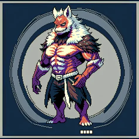 (masterpiece, top quality, best quality), pixel,pixel art,1man,werewolf,silver fur,full body