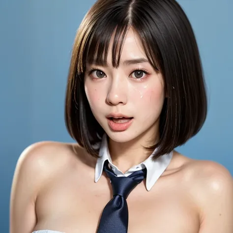 nsfw, (kawaii 24 year-old japanese girl, nogizaka idol, korean idol), (glossy hair, very short hair, bangs:1.3), (beautiful blac...