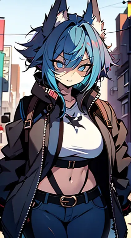 1girl, short_rebellious_hairblue_hair, blue_eyes, scary_eyes, short_hair, hair just blue, expression would be, looking_at_vi ewe...