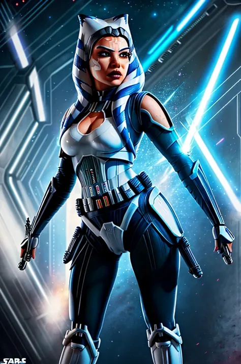 Photo of a  (ahsoka) as ((Stormtrooper)) from Star Wars, (full body), ((Dynamic portrait)), ((Hyperrealism)), ((Detailed RAW color art)), ((Bokeh effect)), ((Leading Lines Shot)), ((Tilt-Shift (Simulating Miniature Scenes))), ((Butterfly lighting)). She we...