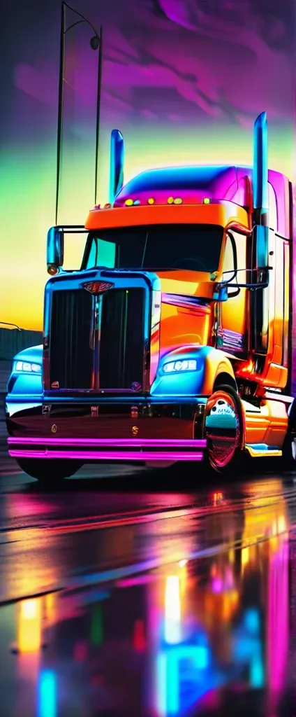 TruckersRule Show Trucks:
Outstanding paint scheme. Great graphics. The chassis hugs the road, emphasizing stability. Custom rims spin smoothly, neon lighting. 
Truckers_Rule Trucks are magnificent. Theyre a highway dream beauty.
Matching trailer as well, ...