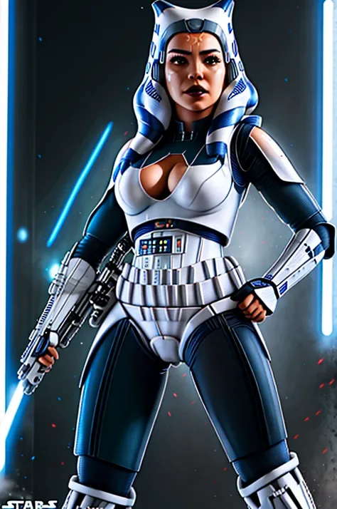 Photo of a  (ahsoka) as ((((Stormtrooper)))) from Star Wars, (full body), ((Dynamic portrait)), ((Hyperrealism)), ((Detailed RAW color art)), ((Bokeh effect)), ((Leading Lines Shot)), ((Tilt-Shift (Simulating Miniature Scenes))), ((Butterfly lighting)). Sh...