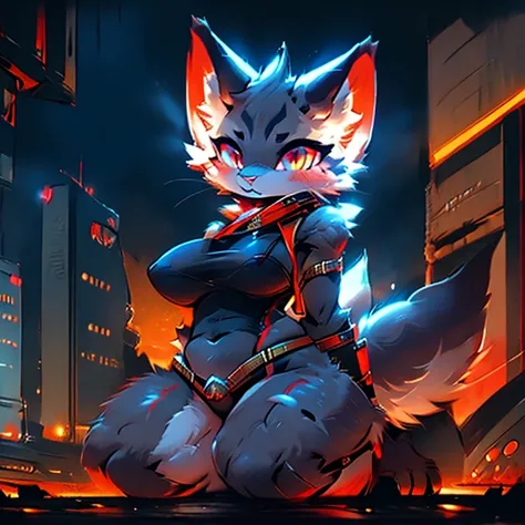 any outfit, any pose, cat, any fur color, any fur pattern, any eye color, and pupil color and shape, ruined and abandoned city, looking at user, any view, any place, full body, massive breasts and hips, undersized or oversized outfit, armed or unarmed, doi...