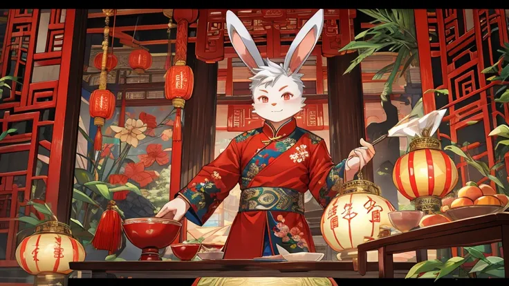 Chinese style，Bunnyman，Lovely，Detailed character details