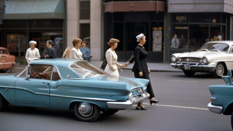 arabian woman walking in front of a row of parked cars, new york in the 1960s, cinematic diane arbus, inspired by ruth orkin, in...