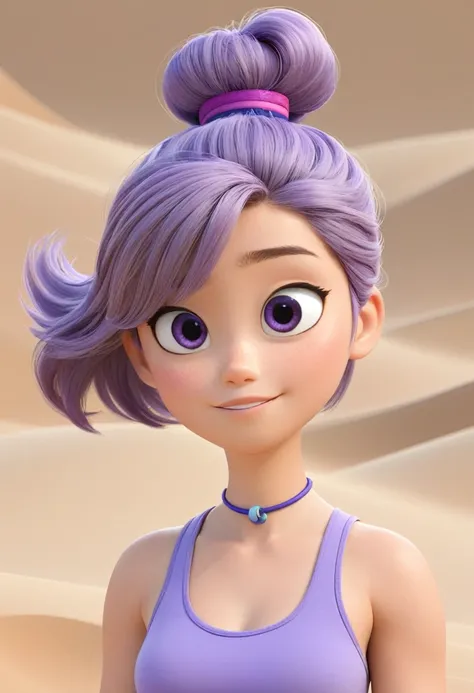 Une Japonaise de 14 ans, cheveux violet, collier bleu, Grey tank top, agonisant dans un sable mouvant 3d Pixar, (best quality, 4k, 8k, High resolution, chef-d&#39;artwork:1.2), Ultra-detailed, (Realistic, photoRealistic, photo-Realistic:1.37),Jungle, swamp...