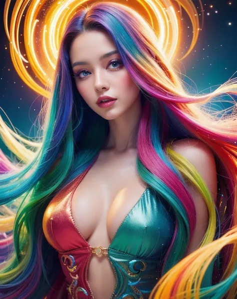 Painting of a woman with long and colorful hair, Beautiful digital illustrations, Amazing digital illustrations, Amazing digital art, Beautiful artwork illustration, Beautiful digital artwork, Beautiful digital art, Exquisite digital illustrations, Exquisi...