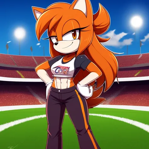 (score_9, score_8_up, 2d), 1girl, smug girl mobian, female mobian, shirt, pants, orange hair, orange fur, smug face, light brown eyes, long hair, smug, solo, (toned body).