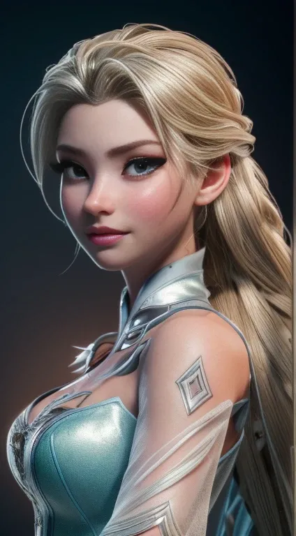 Highly detailed CG unity 8k wallpaper, style shot, complex, high detail, dramatic, highest quality movie still image, very detailed, masterpiece, best quality, character design, Elsa, Elsa from Frozen, (( Dark style)), realistic ultra-detailed rendering st...