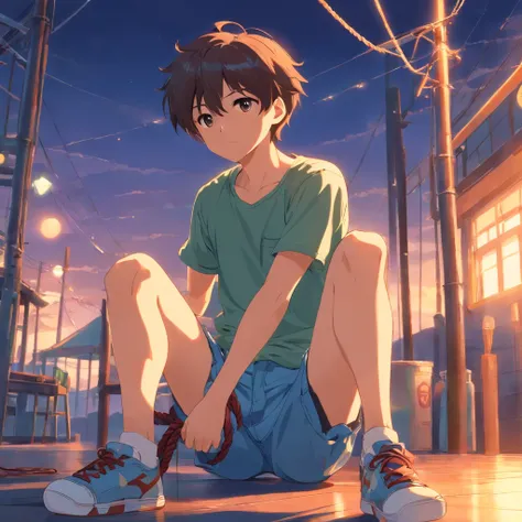 boy、Shorts、short hair、
Im sitting upright、The rope is wrapped around the body、
Constraints、