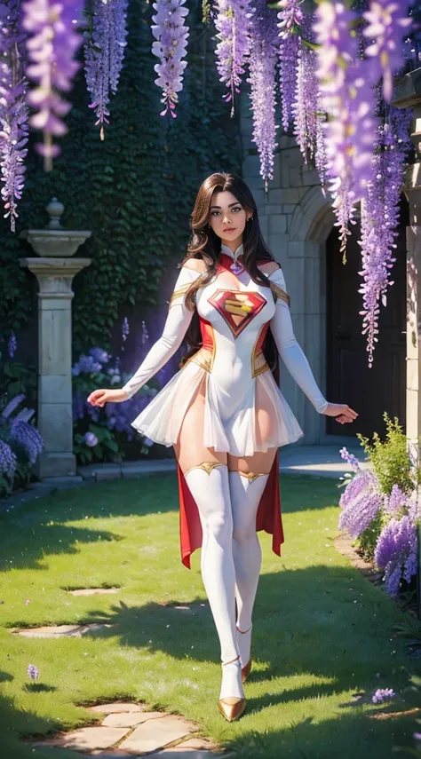 Superman (woman, Superman costume in white with red and gold details) от DC Comics, CGI with clear focus, Photorealistic, high detail, Realistic, Masterpiece, absurdress, Best Quality, HDR, hiquality, hight resolution, Extremely detailed, 8k wallpaper, int...