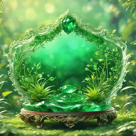 best quality, very good, 16k, ridiculous, extremely detailed, gorgeous transparent emerald trophy background grassland（（a master...