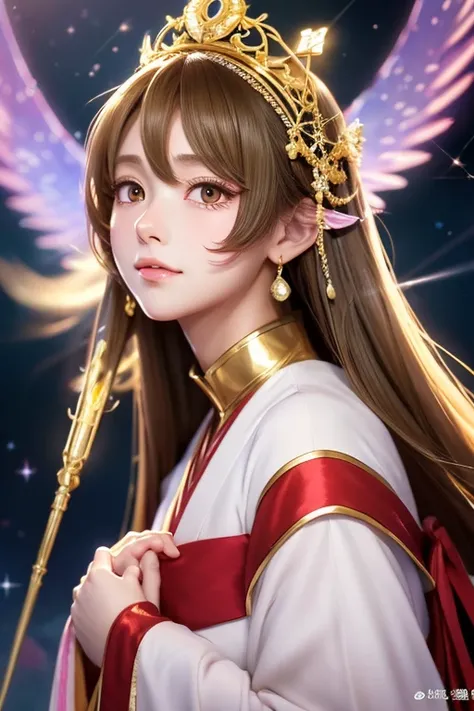 Full-body illustration facing forward,High quality CG illustration,((highest quality)), ((masterpiece)), (detailed), fine,Blonde perfect face,日本の女god,Illustration of toes,Long Hair,Big eyes,cute,Holding a wizards wand,god秘的,Shrine maiden,女god,Beauty,cute,B...