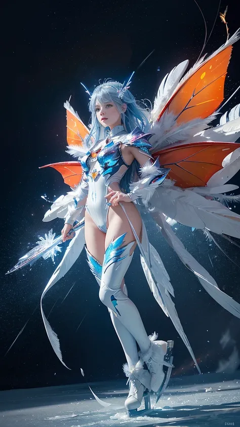 adorable_girl,fair_skin,baby face,huge filesize,wallpaper,colorful,mecha clothes, robot girl, sliver bodysuit, dragon wings, ((a dragon stands behind the girl)), beautiful detailed sliver dragon armor,(blue spark),(red and blue hair),blue eyes, burning sky...