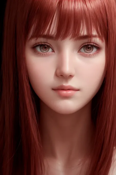 1girl, star eye, blush, perfect illumination, red hair, red eyes, unreal engine, sidelighting, detailed face, bangs, bright skin...