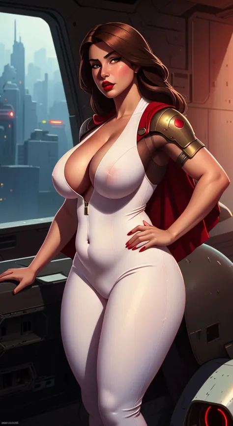 Rebecca Linares, perfect body, full body, big , big booty looking at the camera, brown eyes, hot thick red lips, parted lips, sensuality, lime and white swinsuit armored cyberpunk, correct deformed fingers, photorealistic, sharpened eyes, (((eyes to the ca...