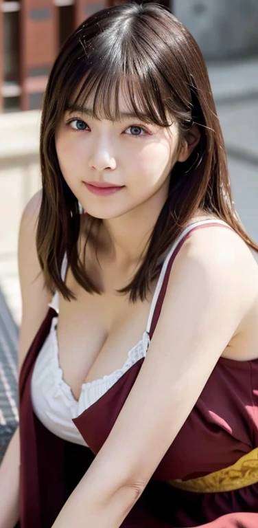 (8k), (highest quality: 1.2), (Realistic), (Realistic: 1.37), Ultra-high resolution,RAW Photos、 1 girl, Head to knee photo、cute, smile, Mouth closed, Beautiful details, Beautiful Nose, whole body, Wet Hair, Giant Dulcefo, pork, , (Large Breasts)、Saggy brea...