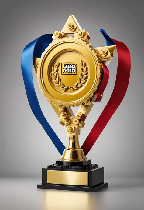 (best quality, high resolution, (((Lego:1.3)))(((Gold Trophy:1.3)))，(((Trophy decoration effect:1.3)))，(((Wear ribbons:1.3)))