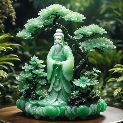 best quality, very good, 16k, ridiculous, extremely detailed, 《shizuya shi》，li bai，made of translucent jadeite, background grass...