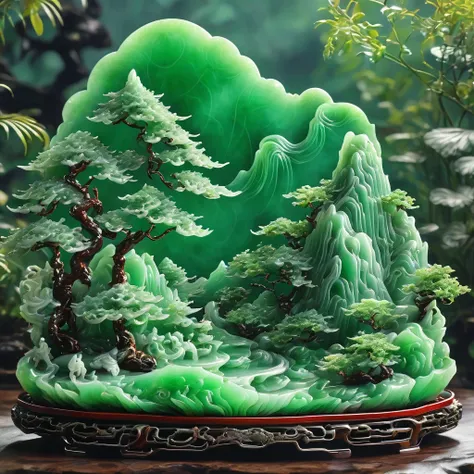 best quality, very good, 16k, ridiculous, extremely detailed, gorgeous mountain，monk，made of translucent jadeite, background gra...