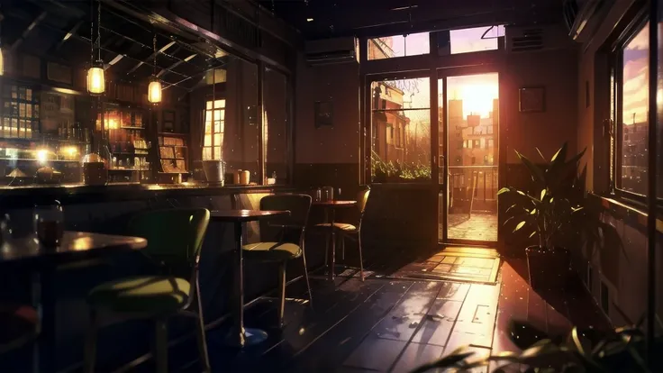 retro french cafe,evening,,an empty room,window seat,lo-fi,chill