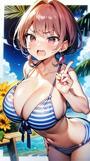 blush、Huge breasts、Overflowing breasts、Angry face、blush、Hold up your left index finger、Hands on hips、White Bikini、Big Tits、Huge breasts