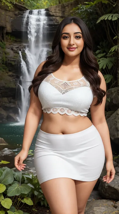 monali thakur Indian beautiful actress curvy plus size hour glass bulky figure woman, closeup camera view, wearing SHEIN SHEIN LUNE Plus Swiss Dot Guipure Lace Panel Tank Top SKU: sf2302092293399779 GBP£7.99 GBP£8.99 -11% Including VAT shein club logo Save...