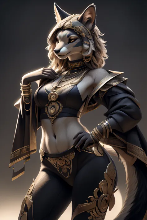 full body anthropomorphic female character with a long furry tail, wearing sexy underwear, vibrant fur colors, detailed facial f...