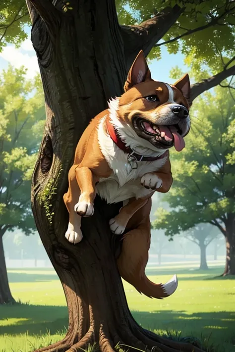 The dog is crashing into a tree.