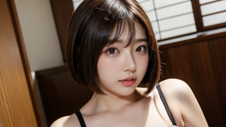 Top,Quality,1 Japanese girl,Brown hair,BobCut,Pretty Face,Bratops,bigboobs,