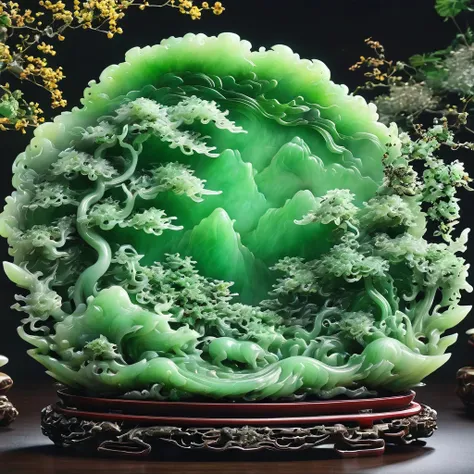 best quality, very good, 16k, ridiculous, extremely detailed, 《shizuya shi》，li bai，made of translucent jadeite, background grass...