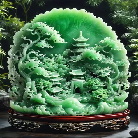 best quality, very good, 16k, ridiculous, extremely detailed, 《shizuya shi》，li bai，made of translucent jadeite, background grass...