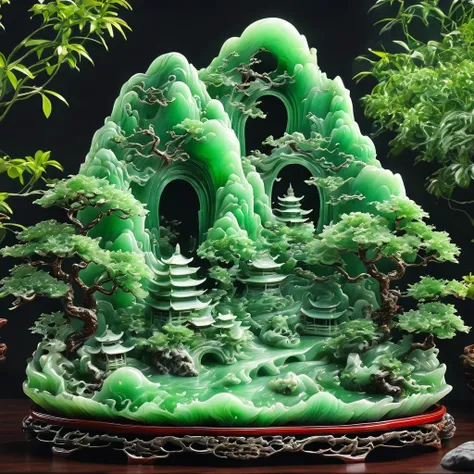 best quality, very good, 16k, ridiculous, extremely detailed, gorgeous mountain，monk，made of translucent jadeite, background gra...