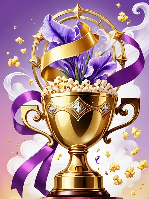 (((crazy illustration abstract gold trophy:1.3)))，(((trophy decoration effect:1.3)))，(((wear ribbons:1.3)))，timeless fantasy sty...