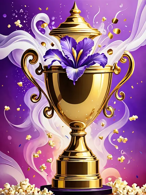 (((crazy illustration abstract gold trophy:1.3)))，(((trophy decoration effect:1.3)))，(((wear ribbons:1.3)))，timeless fantasy sty...