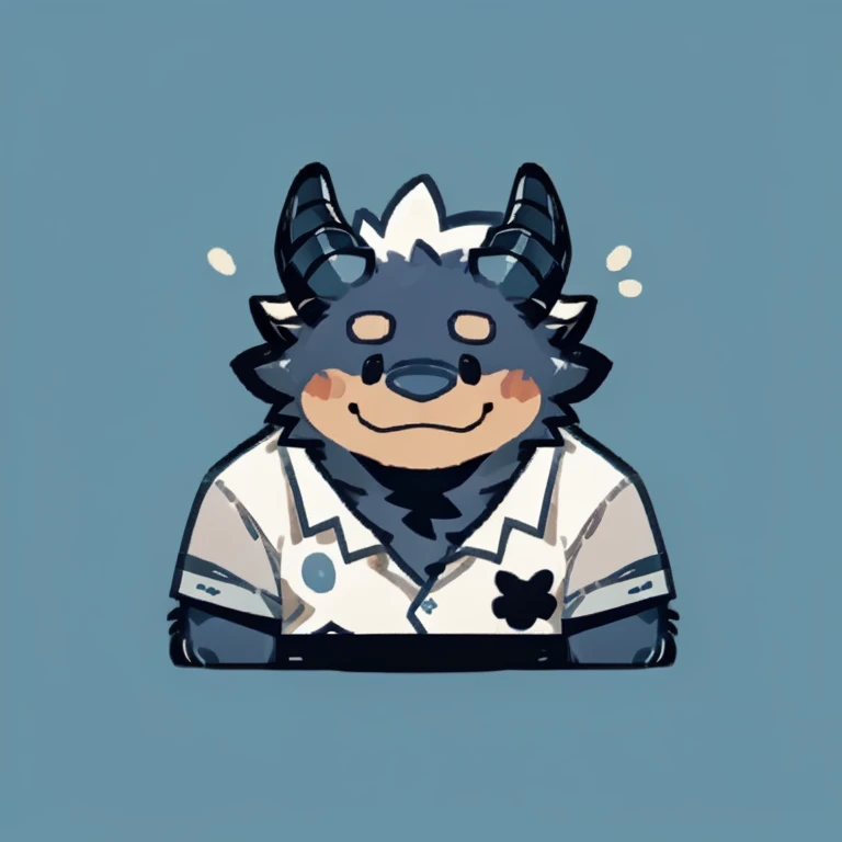 dragen face,Cute face,Humanity(dragen),(White short sleeve:1.3),Chubby,(white eyebrows:1.1),（Upper body naked:1.2）,(perfect black eyes),Simple background, Blue Background,print style。（Artist:Takemoto Arashi）