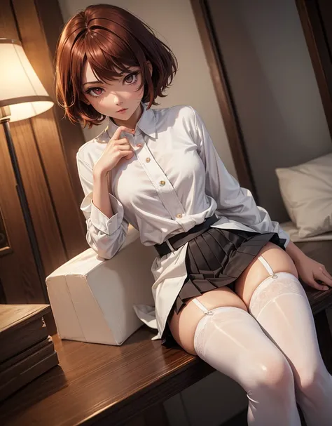 8K UHD, Digital SLR, Soft lighting, High quality, ((best quality)) ((best quality)), ((masterpiece)), (detailed), 4k image, anime style, beautiful teenage anime girl, black A-line pleated skirt, white formal shirt, fair caramel brown skin, symmetrical face...