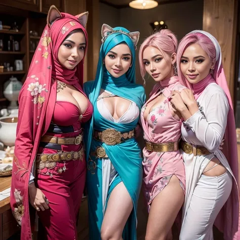 (three girls, 3 cute girls:1.5) bestquality，master-piece，High resolution with high detail，（brilliant：1.4），raw photograph，，optical illusion，1girle，（Solo exhibitions：1.2），（cowboy lens：1.2），（Hair crown：1.2），Traditional costumes of Dunhuang, china，strapless，（r...