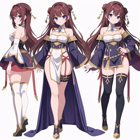 masterpiece, best quality, solo, high fantasy costume, ((white background)), full body, multiple views, bare shoulders, thigh high, tube top, sleeve less,