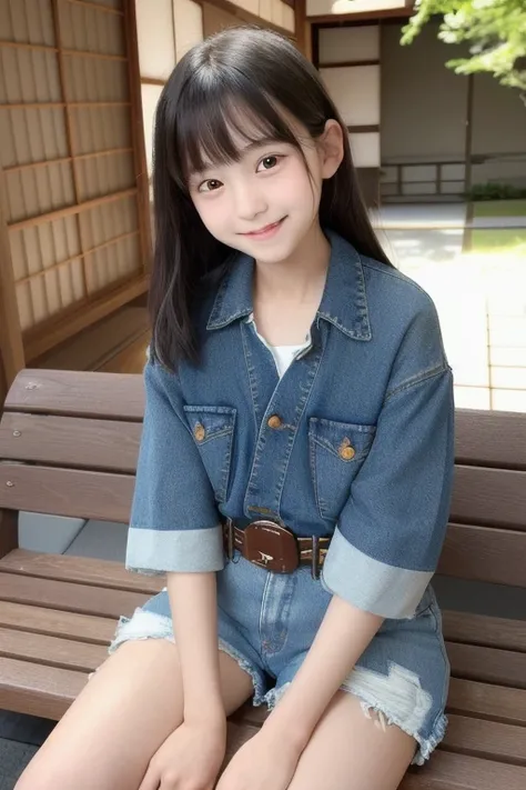 (((masterpiece))), ((highest quality)), ((Very detailed)), ((High resolution)), ((8k)), ((Anatomically correct)), One Girl, Childish, (12 year old Japan girl:1.5), No makeup, Smooth straight hair, he is short, very cute, delicate, Charming smile, Black Hai...