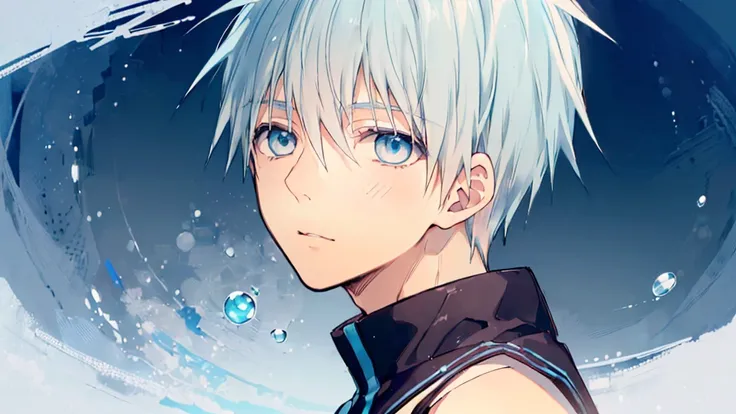 ((highest quality, super detailed,detailed eyes:1.3)),(((total 1 boy:1.2))),cool face,light blue hair,short,hair,light blue eyes...