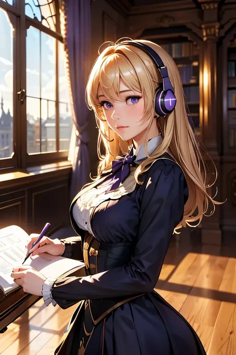 masterpiece, best quality, (Highly detailed CG Unity 8k wallpaper), (best quality), (Best Illustration), (The best shadow), (Stable Diffusion Model), Violet Evergarden, sparkling, fair, Victorian bedroom, Dynamic Lighting, Depth of Field,In the school libr...