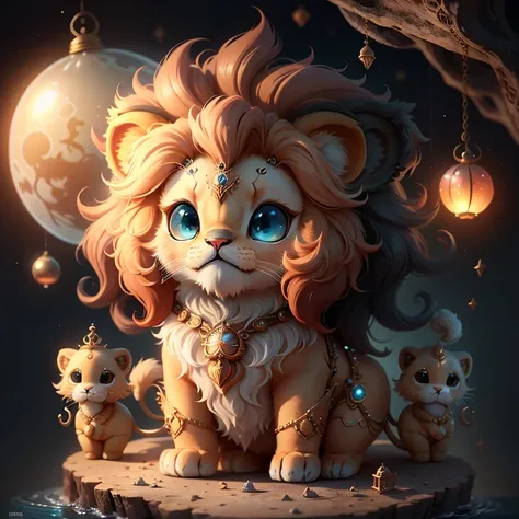 Configuring centering, Symmetrical Configuration, Small cute lion, Anchored to an otherworldly location by magical anchors, Very detailed, high quality, 4K, Ultra-high resolution