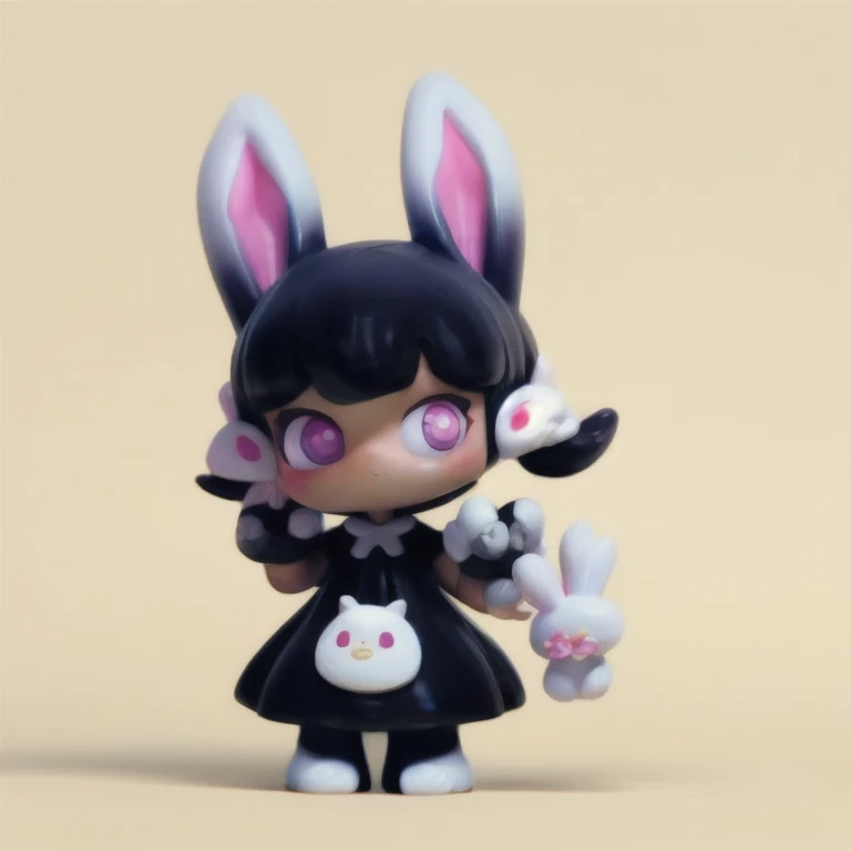 VibriVR, l, rabbit ears, rabbit girl,black skin, polygon,complex eyes,black eyes, white dress 