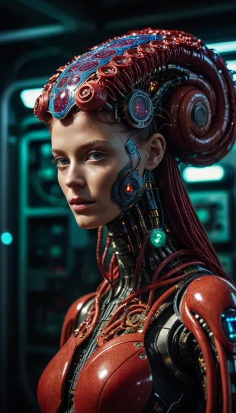 raw photography,alien humanoid, photo of a futuristic artificial intelligence superstar with frames made of detailed circuits. a...