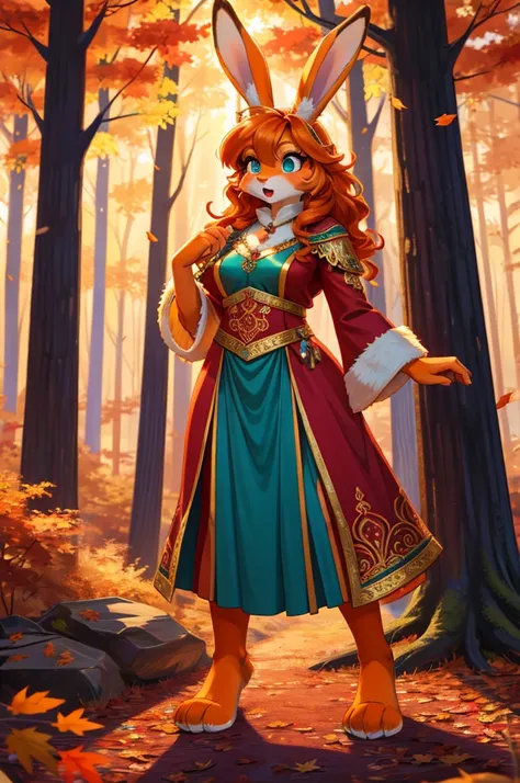 bright colors, fantasy style art, facing viewer, beautiful anthropomorphic female bunny, mature and young, tall character, 5 fee...