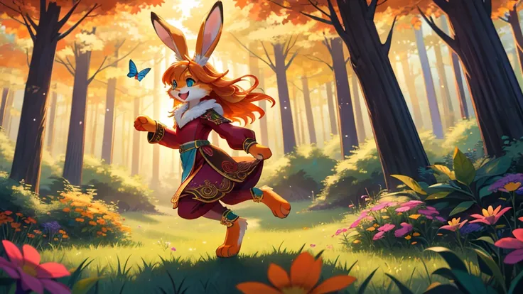 solo character, side view, bright colors, fantasy style art, beautiful anthropomorphic female bunny, mature and young, tall char...