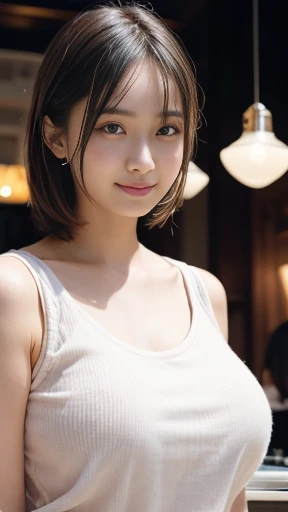 masterpiece, highest quality, 8k, People who are bad at organizing, (Upper Body:1.4), Stylish cafe,White shirt, beautiful girl, Pretty face, Looking at the audience, smile, Ultra-realistic, High resolution, photograph, Sharp focus, High resolution, Face Li...