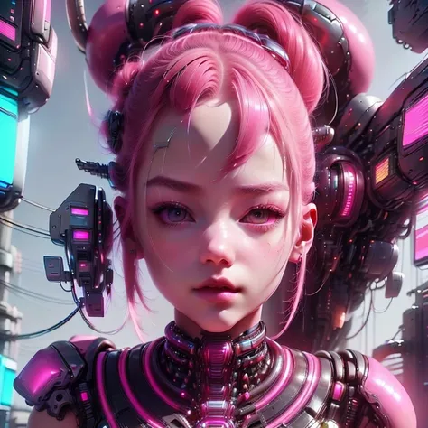 a close up of a girl with pink hair and a pink outfit, beautiful cyberpunk woman model, in cyberpunk style, cyberpunk, beautiful...