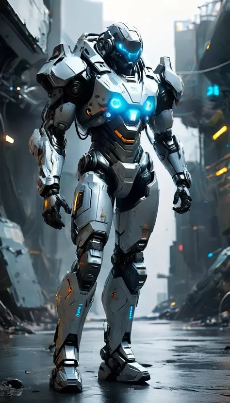 "Robotic Guardian in a Futuristic Cityscape"